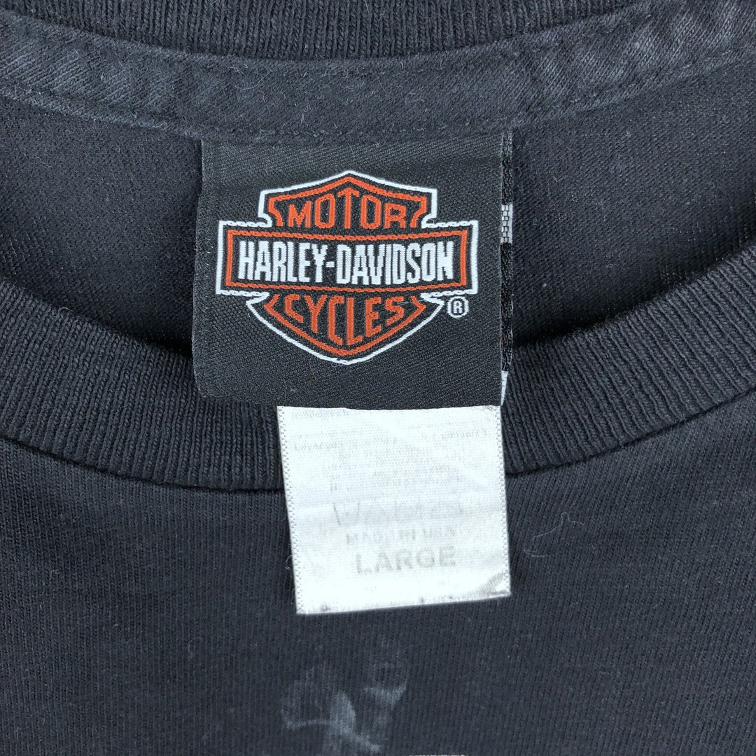 Harley-Davidson Eagle Pattern Skull Pattern Motorcycle T-Shirt, Made in USA, Men's Size L cotton black type Vintage Second Hand
