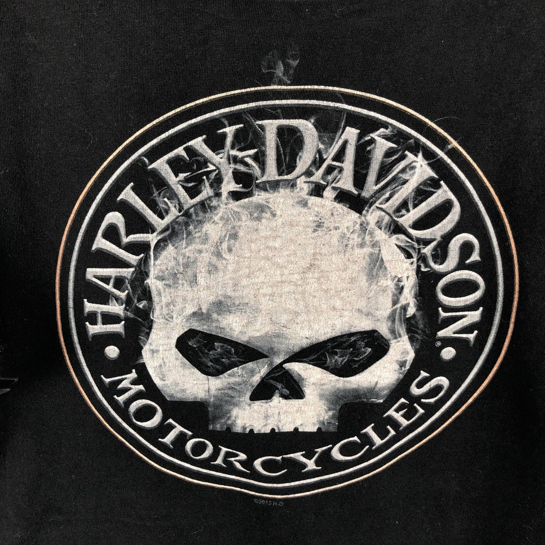 Harley-Davidson Eagle Pattern Skull Pattern Motorcycle T-Shirt, Made in USA, Men's Size L cotton black type Vintage Second Hand