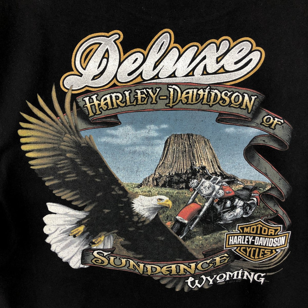 Harley-Davidson Eagle Pattern Skull Pattern Motorcycle T-Shirt, Made in USA, Men's Size L cotton black type Vintage Second Hand