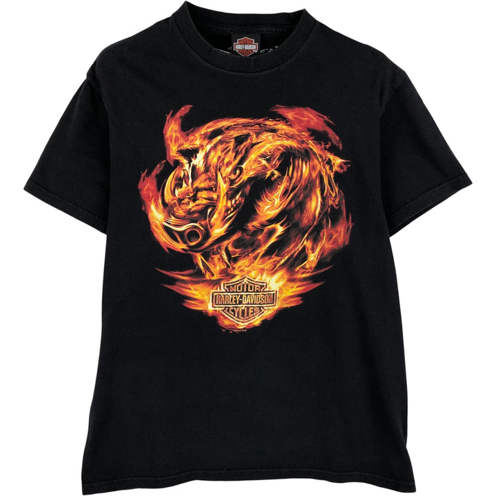 Harley-Davidson Fire Pattern Animal Pattern Motorcycle Bike T-Shirt, Men's Size Medium cotton black type Vintage Second Hand