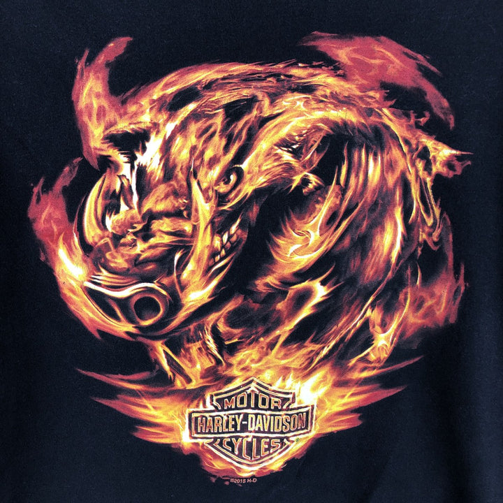 Harley-Davidson Fire Pattern Animal Pattern Motorcycle Bike T-Shirt, Men's Size Medium cotton black type Vintage Second Hand