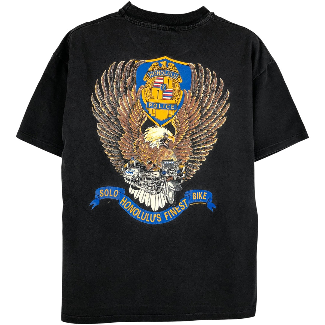 Vintage 90'S Hanes Eagle Pattern Motorcycle T-shirt, Made in USA, Men's Size Large cotton black type Vintage Second Hand