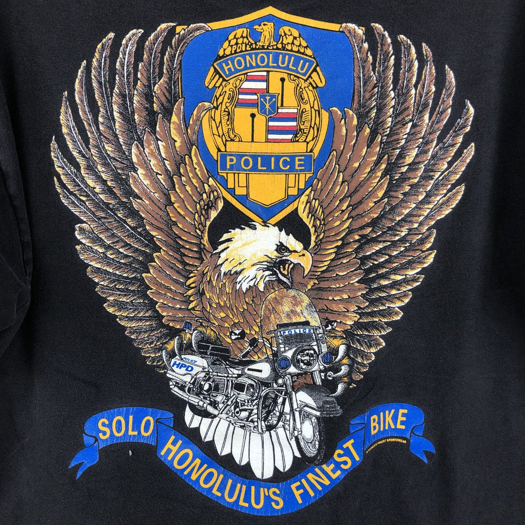 Vintage 90'S Hanes Eagle Pattern Motorcycle T-shirt, Made in USA, Men's Size Large cotton black type Vintage Second Hand