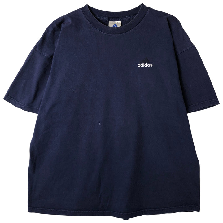 90'S Adidas logo print T-shirt, made in USA, men's XL size, vintage cotton navy blue type Vintage Second Hand