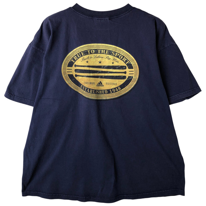 90'S Adidas logo print T-shirt, made in USA, men's XL size, vintage cotton navy blue type Vintage Second Hand