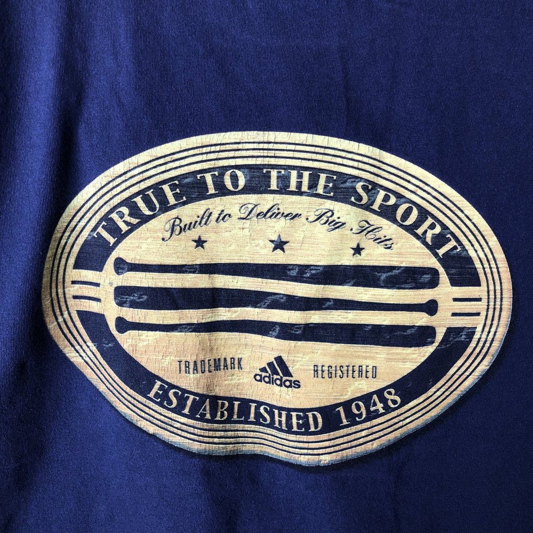 90'S Adidas logo print T-shirt, made in USA, men's XL size, vintage cotton navy blue type Vintage Second Hand