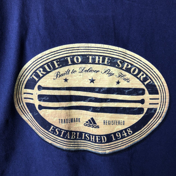 90'S Adidas logo print T-shirt, made in USA, men's XL size, vintage cotton navy blue type Vintage Second Hand