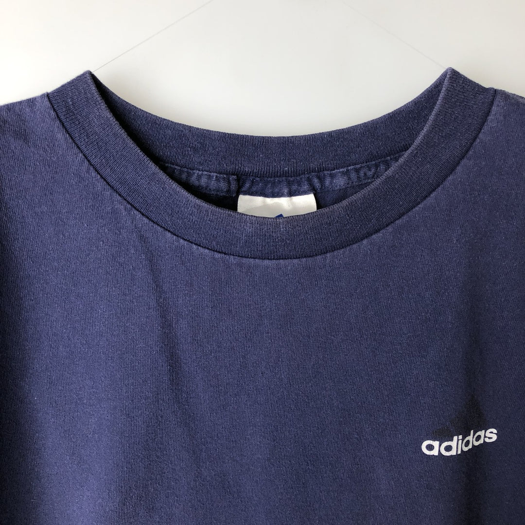 90'S Adidas logo print T-shirt, made in USA, men's XL size, vintage cotton navy blue type Vintage Second Hand