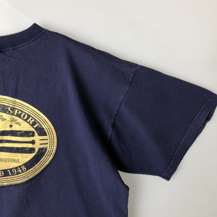 90'S Adidas logo print T-shirt, made in USA, men's XL size, vintage cotton navy blue type Vintage Second Hand