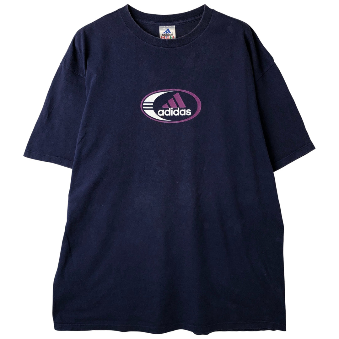 90'S Adidas logo print T-shirt, made in USA, men's XL size, vintage cotton navy blue type Vintage Second Hand