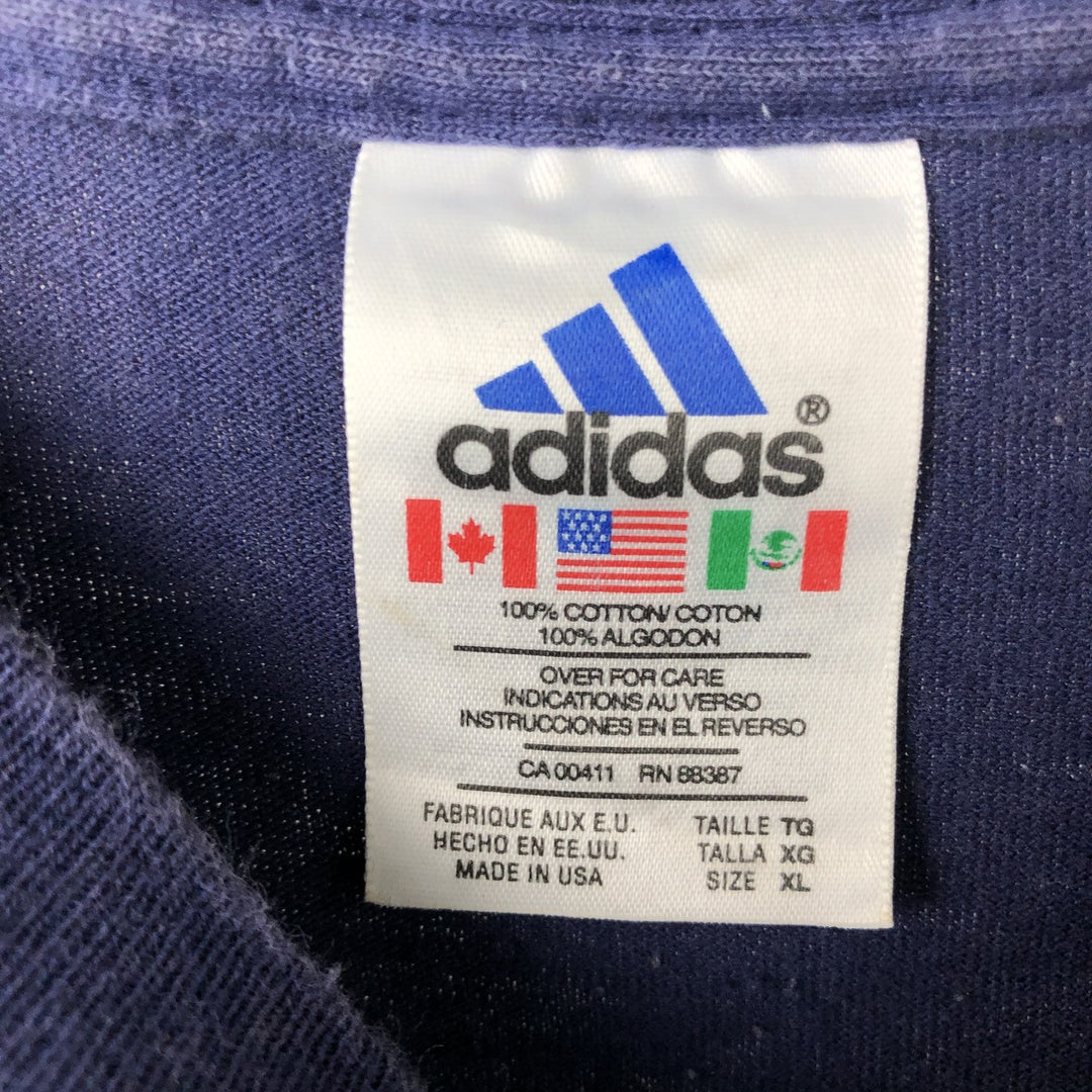 90'S Adidas logo print T-shirt, made in USA, men's XL size, vintage cotton navy blue type Vintage Second Hand