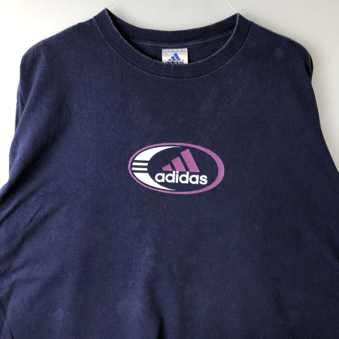 90'S Adidas logo print T-shirt, made in USA, men's XL size, vintage cotton navy blue type Vintage Second Hand