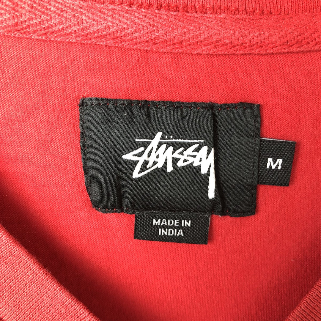Stussy V-neck logo print T-shirt, men's size M cotton black type Vintage Second Hand