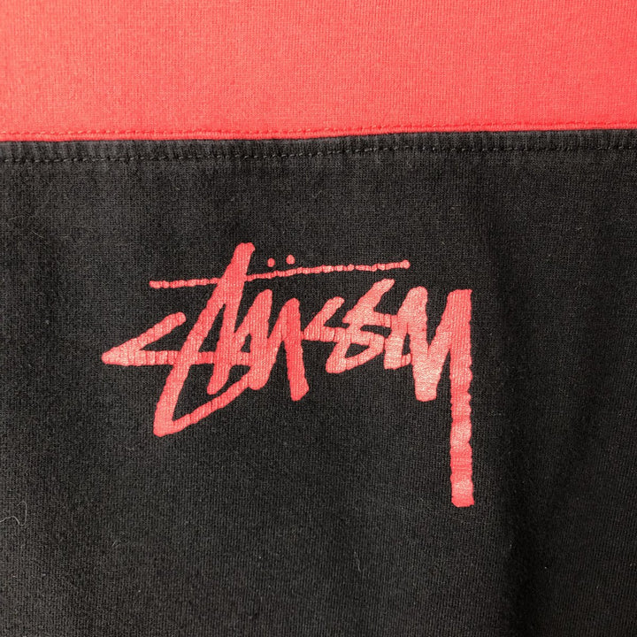Stussy V-neck logo print T-shirt, men's size M cotton black type Vintage Second Hand