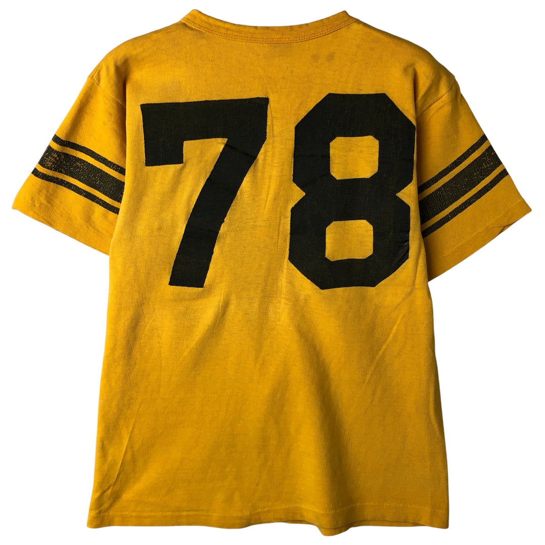 Vintage 1970'S Champion Bar Tag Sports Print T-Shirt, Made in USA, Men's Size Medium cotton yellow type Vintage Second Hand