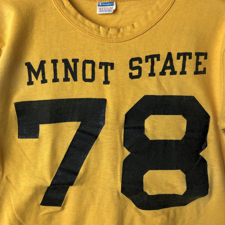 Vintage 1970'S Champion Bar Tag Sports Print T-Shirt, Made in USA, Men's Size Medium cotton yellow type Vintage Second Hand