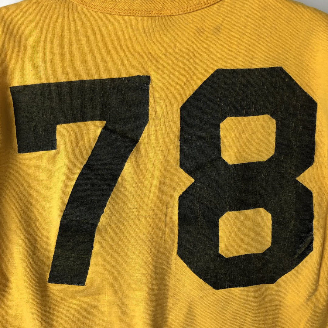 Vintage 1970'S Champion Bar Tag Sports Print T-Shirt, Made in USA, Men's Size Medium cotton yellow type Vintage Second Hand