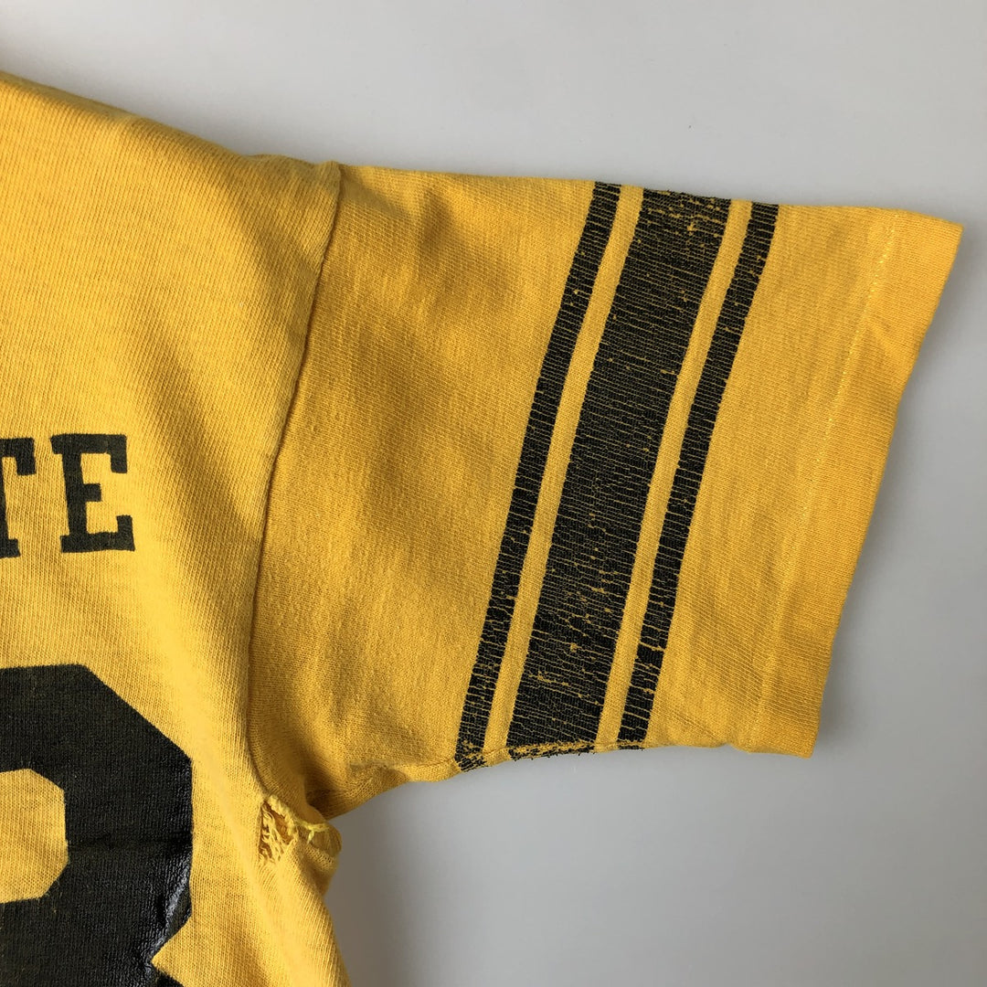 Vintage 1970'S Champion Bar Tag Sports Print T-Shirt, Made in USA, Men's Size Medium cotton yellow type Vintage Second Hand