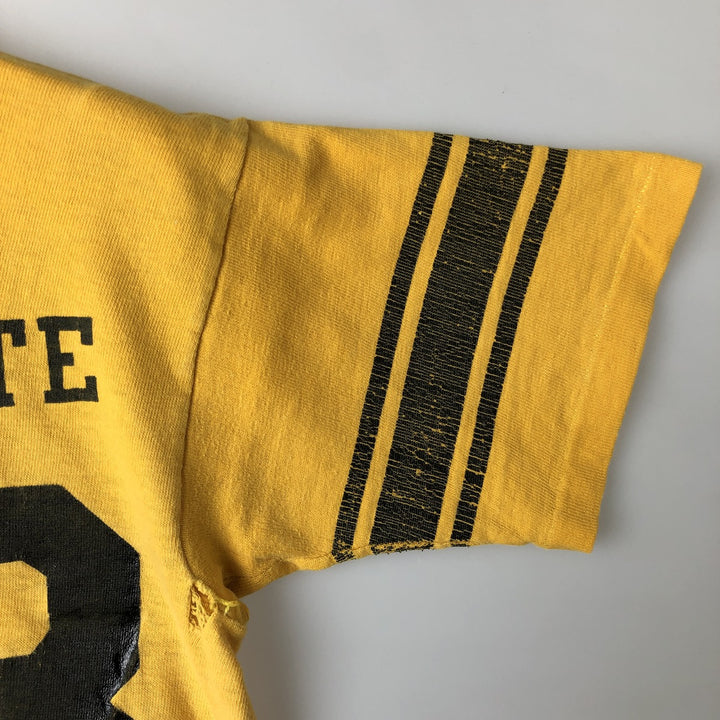 Vintage 1970'S Champion Bar Tag Sports Print T-Shirt, Made in USA, Men's Size Medium cotton yellow type Vintage Second Hand