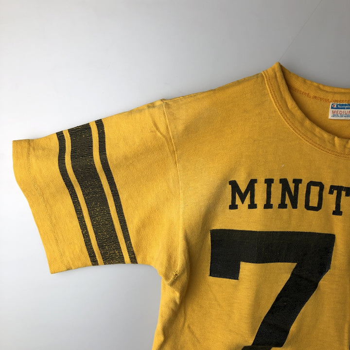 Vintage 1970'S Champion Bar Tag Sports Print T-Shirt, Made in USA, Men's Size Medium cotton yellow type Vintage Second Hand