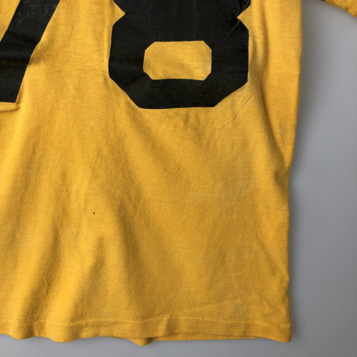 Vintage 1970'S Champion Bar Tag Sports Print T-Shirt, Made in USA, Men's Size Medium cotton yellow type Vintage Second Hand