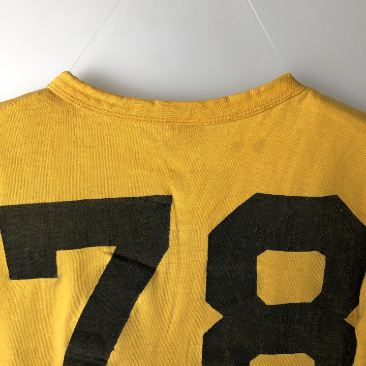 Vintage 1970'S Champion Bar Tag Sports Print T-Shirt, Made in USA, Men's Size Medium cotton yellow type Vintage Second Hand