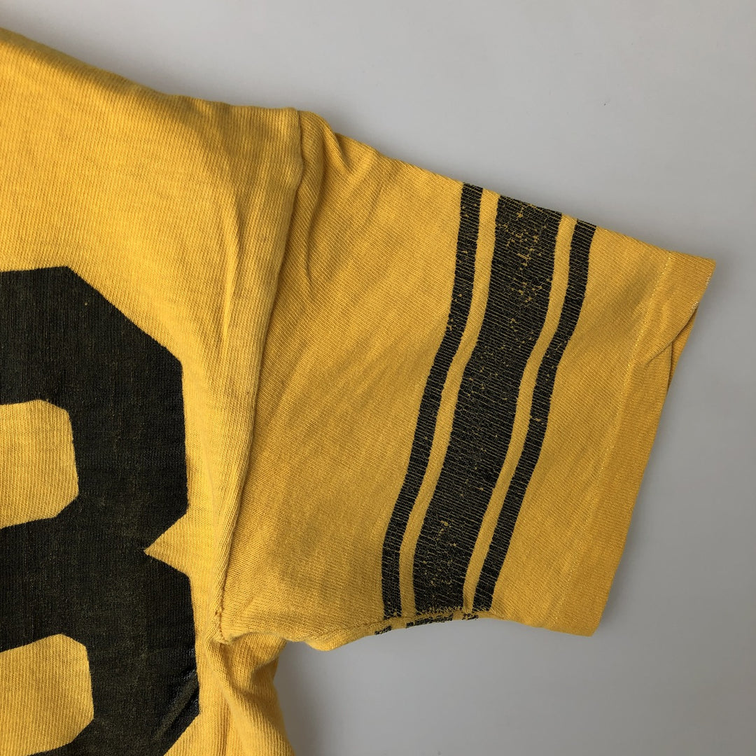 Vintage 1970'S Champion Bar Tag Sports Print T-Shirt, Made in USA, Men's Size Medium cotton yellow type Vintage Second Hand