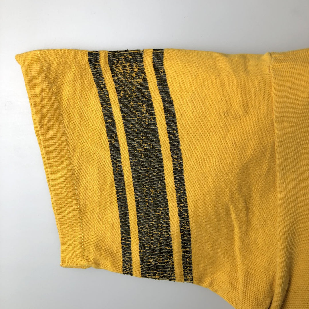 Vintage 1970'S Champion Bar Tag Sports Print T-Shirt, Made in USA, Men's Size Medium cotton yellow type Vintage Second Hand