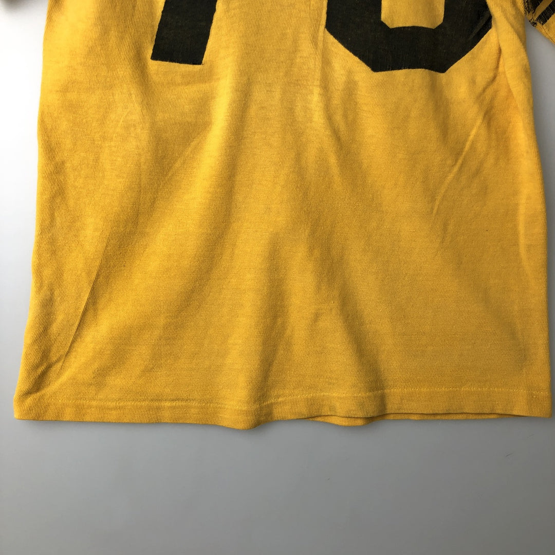 Vintage 1970'S Champion Bar Tag Sports Print T-Shirt, Made in USA, Men's Size Medium cotton yellow type Vintage Second Hand