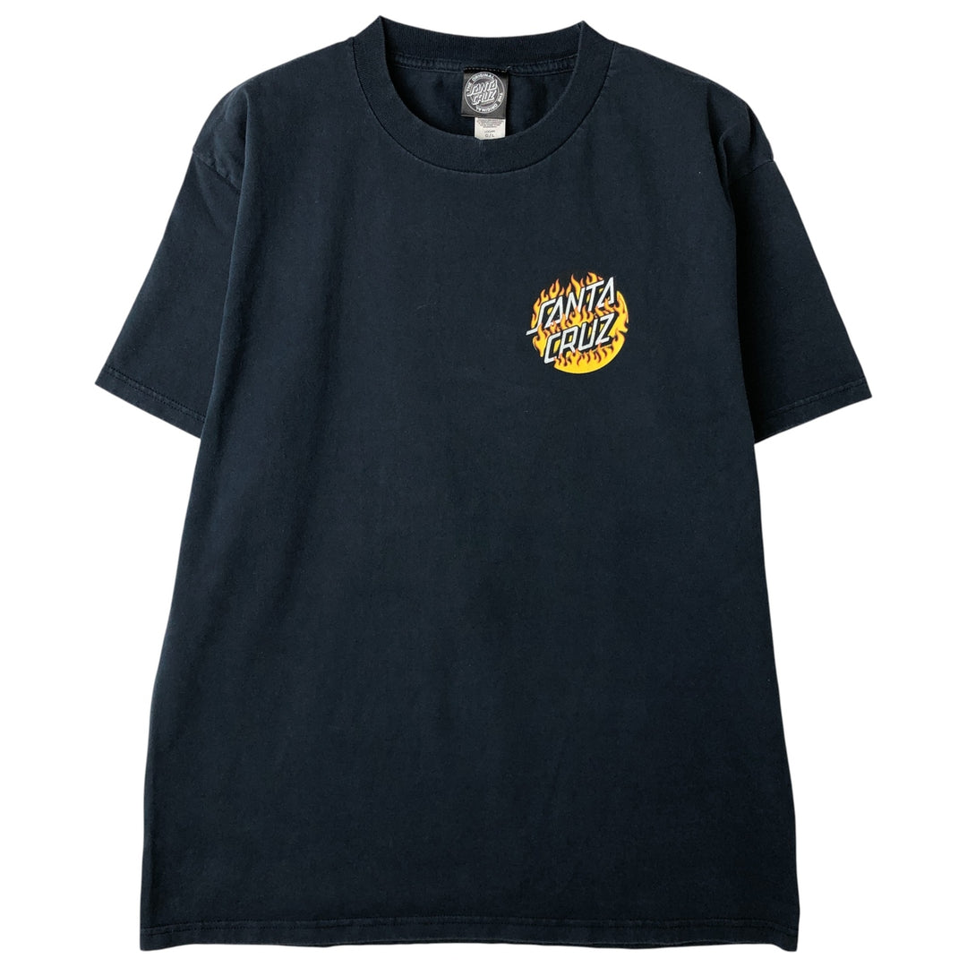 SANTA CRUZ Santa Cruz Fire Pattern Logo Print T-Shirt, Men's Size L cotton navy blue type Vintage Second Hand