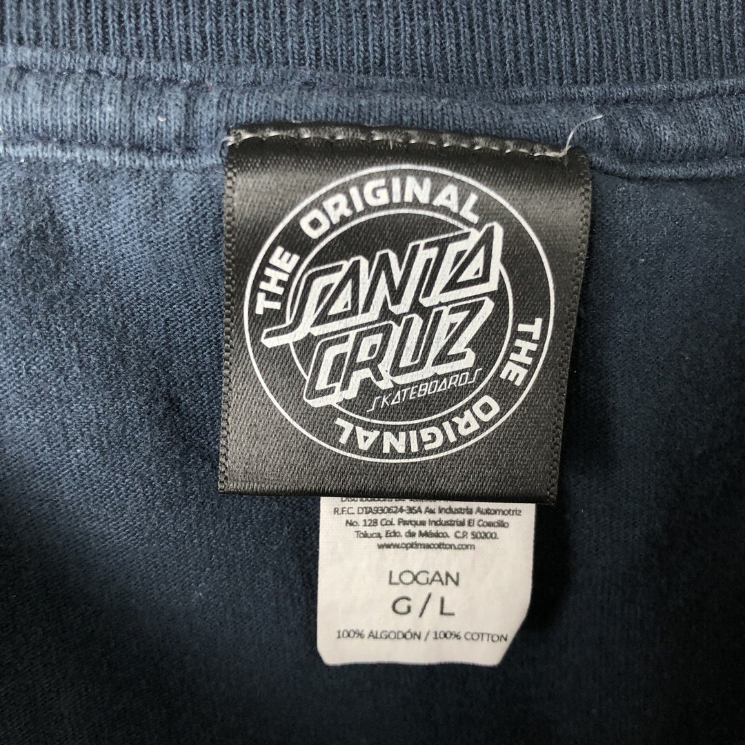 SANTA CRUZ Santa Cruz Fire Pattern Logo Print T-Shirt, Men's Size L cotton navy blue type Vintage Second Hand