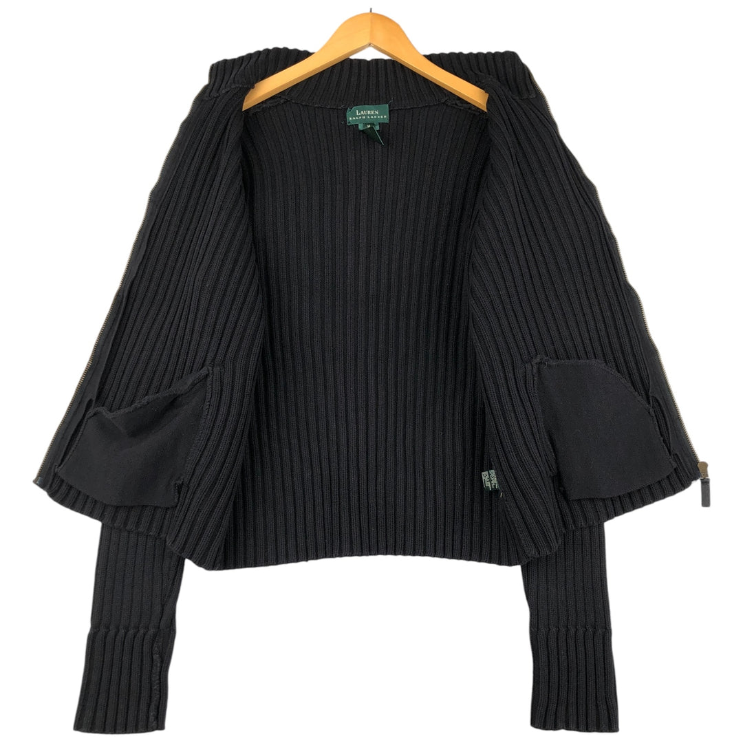 Ralph Lauren LAUREN Ribbed Driver's Knit Sweater, Women's Size M cotton black type Vintage Second Hand