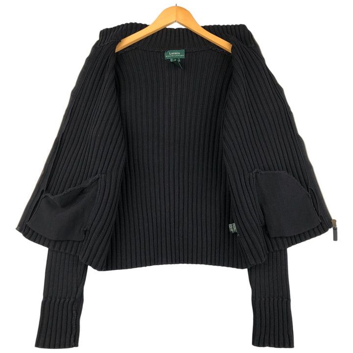 Ralph Lauren LAUREN Ribbed Driver's Knit Sweater, Women's Size M cotton black type Vintage Second Hand