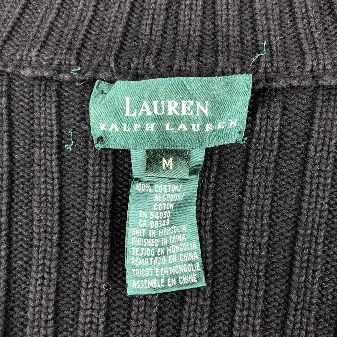 Ralph Lauren LAUREN Ribbed Driver's Knit Sweater, Women's Size M cotton black type Vintage Second Hand