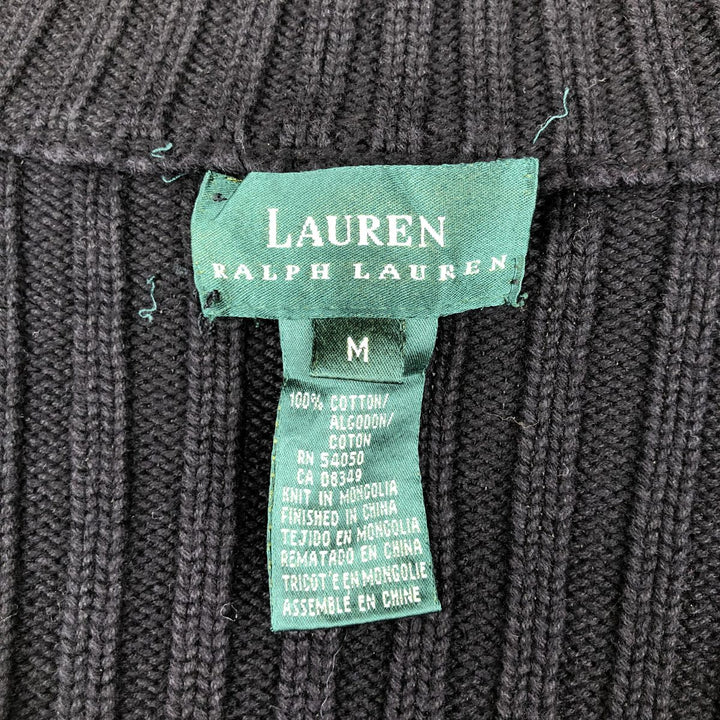 Ralph Lauren LAUREN Ribbed Driver's Knit Sweater, Women's Size M cotton black type Vintage Second Hand