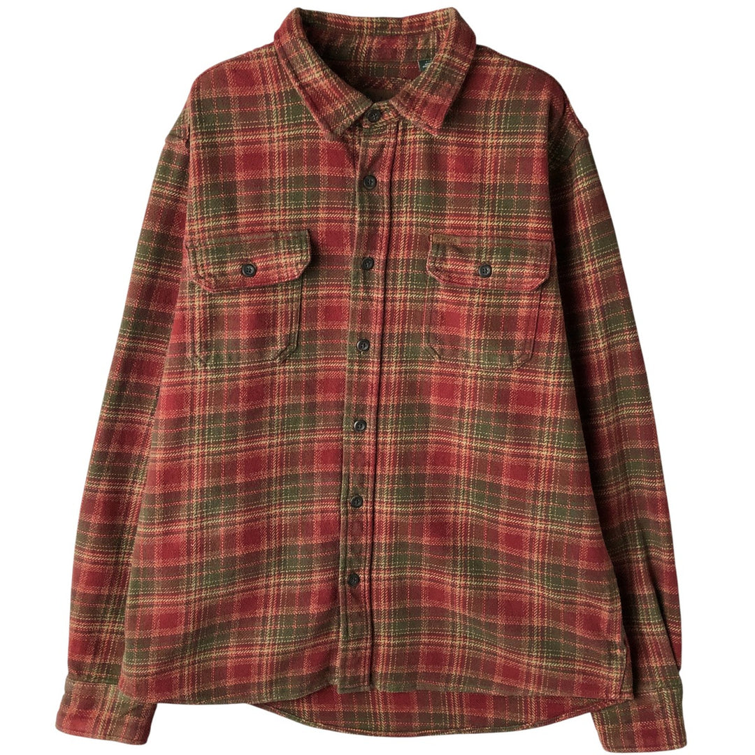 ORVIS Long Sleeve Heavy Flannel Check Shirt, Men's Size L cotton red type Vintage Second Hand