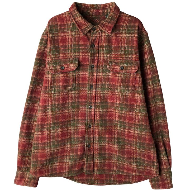ORVIS Long Sleeve Heavy Flannel Check Shirt, Men's Size L cotton red type Vintage Second Hand