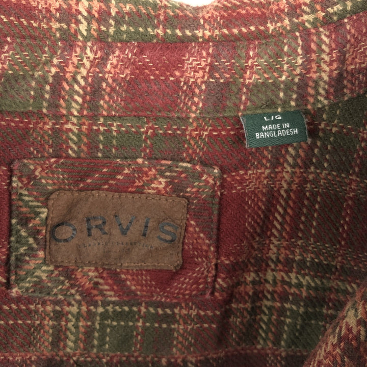 ORVIS Long Sleeve Heavy Flannel Check Shirt, Men's Size L cotton red type Vintage Second Hand
