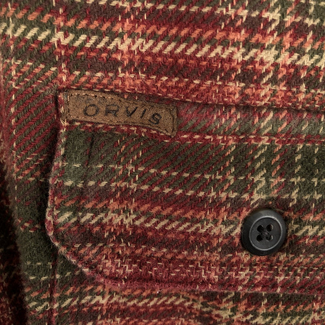 ORVIS Long Sleeve Heavy Flannel Check Shirt, Men's Size L cotton red type Vintage Second Hand