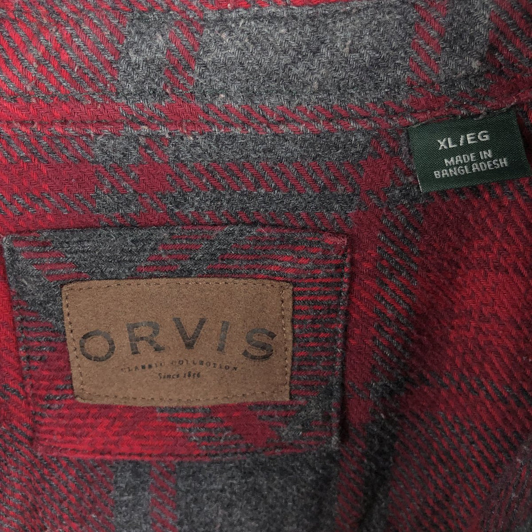 ORVIS Ombre Check Long Sleeve Heavy Flannel Check Shirt, Men's XL cotton red type Vintage Second Hand
