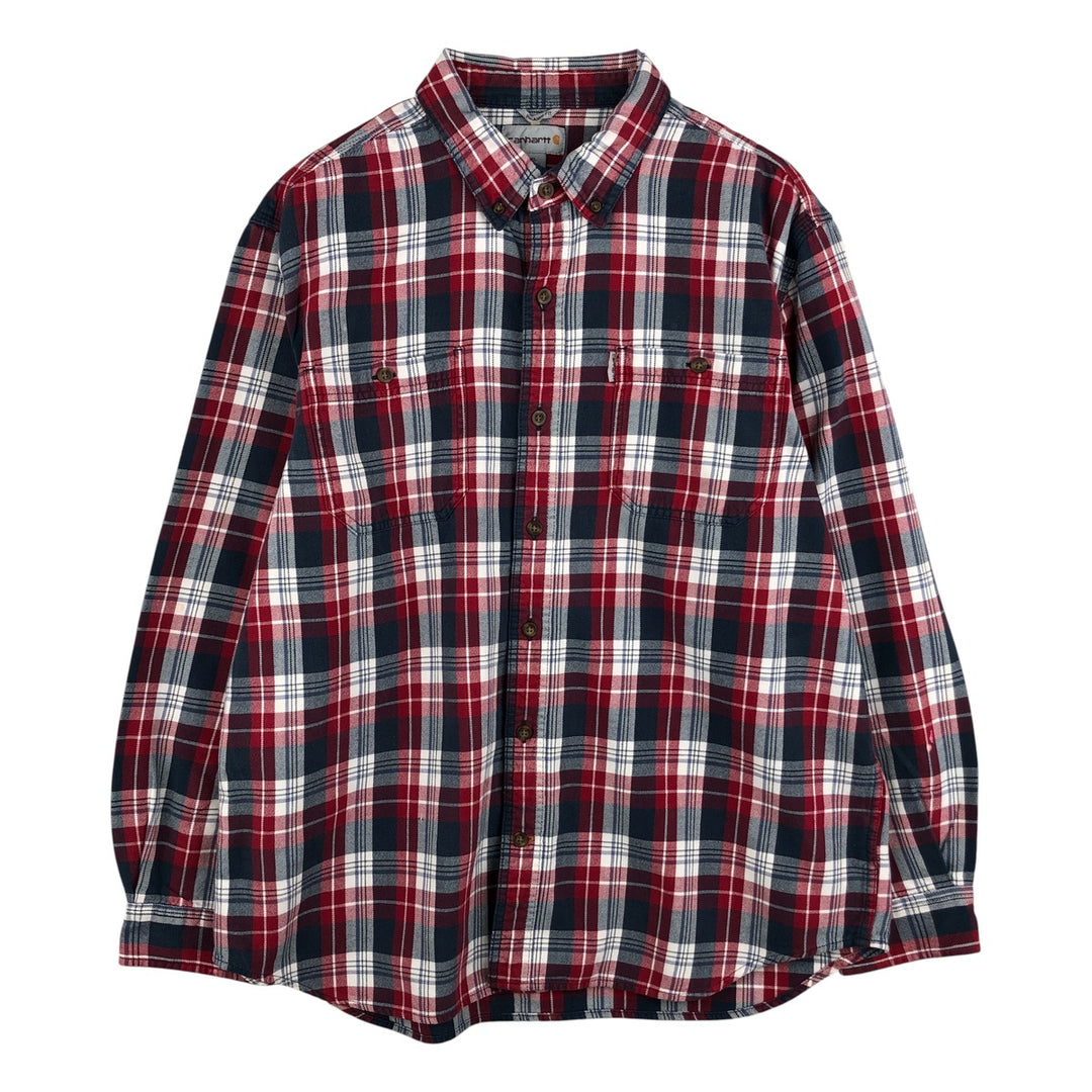 Carhartt Relaxed Fit Long Sleeve Button Down Flannel Check Shirt, Men's XL cotton red type Vintage Second Hand