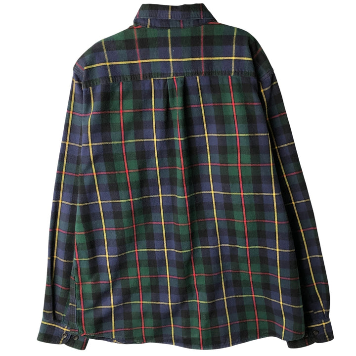 LLBean Tartan Check Long Sleeve Button-Down Light Flannel Check Shirt, Men's Size L cotton green type Vintage Second Hand