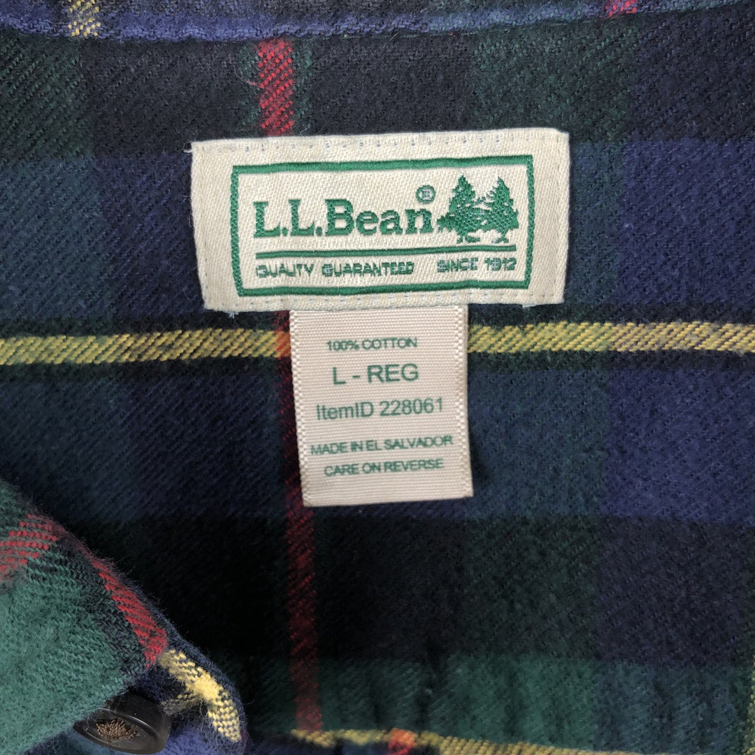 LLBean Tartan Check Long Sleeve Button-Down Light Flannel Check Shirt, Men's Size L cotton green type Vintage Second Hand