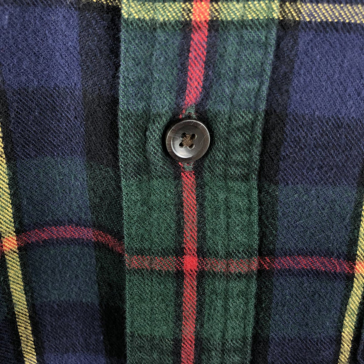 LLBean Tartan Check Long Sleeve Button-Down Light Flannel Check Shirt, Men's Size L cotton green type Vintage Second Hand