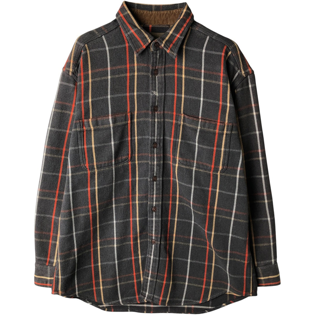 90s-00'S St. John's Bay long-sleeved flannel plaid shirt, men's size L cotton gray type Vintage Second Hand