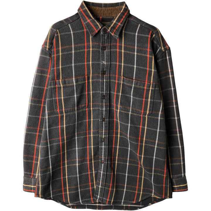 90s-00'S St. John's Bay long-sleeved flannel plaid shirt, men's size L cotton gray type Vintage Second Hand