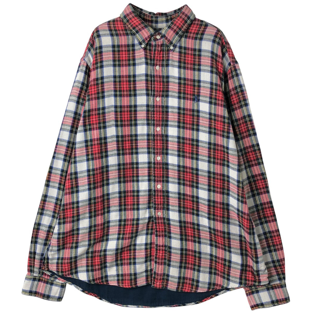 Ralph Lauren Custom Fit Long Sleeve Button-Down Flannel Check Shirt, Men's XXL cotton red type Vintage Second Hand