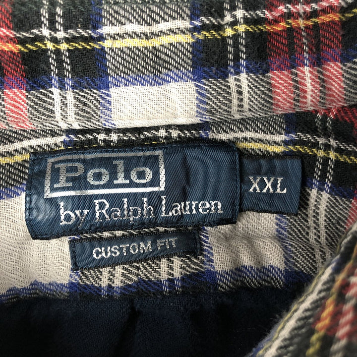 Ralph Lauren Custom Fit Long Sleeve Button-Down Flannel Check Shirt, Men's XXL cotton red type Vintage Second Hand