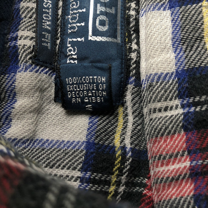 Ralph Lauren Custom Fit Long Sleeve Button-Down Flannel Check Shirt, Men's XXL cotton red type Vintage Second Hand
