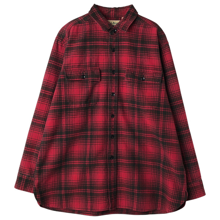 90s-00'S LLBean Long Sleeve Flannel Check Shirt, Men's Size XL, Vintage cotton red type Vintage Second Hand
